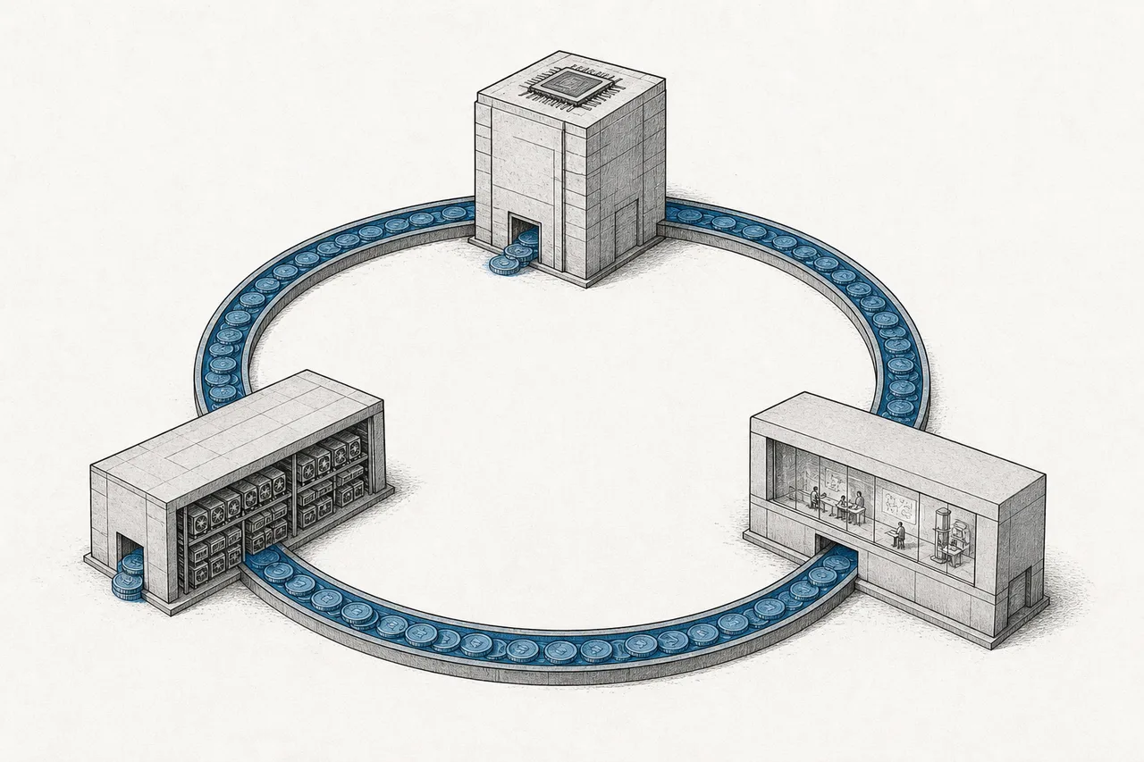 Money flows in a circle between the chip maker, the neocloud, and the AI lab, with the same bundle of money returning to the chip maker itself