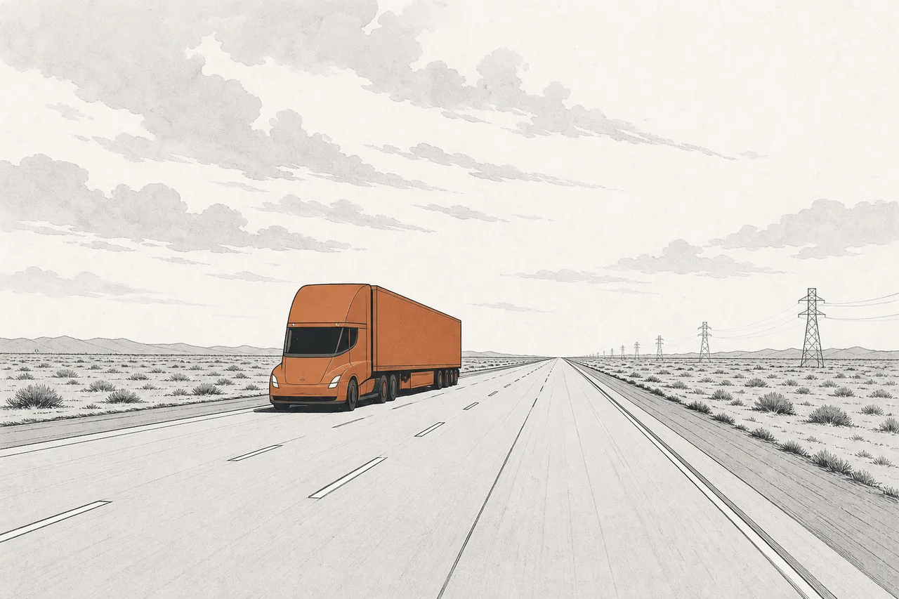 A large driverless truck on a long-haul run along a straight, quiet highway that's more predictable than city streets