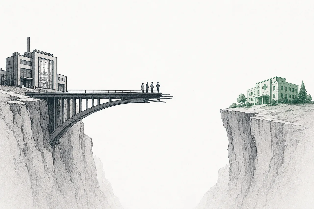 A bridge built halfway: the lab side paved fast and beautifully, but a gap over a chasm before reaching the patient side