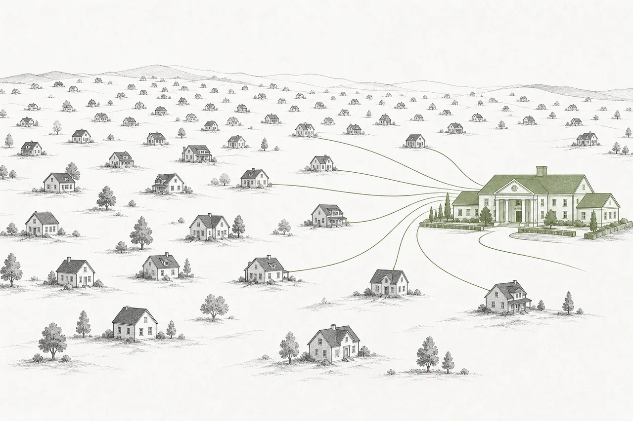 Many small family-run houses are gradually merged into a single large, interconnected building.