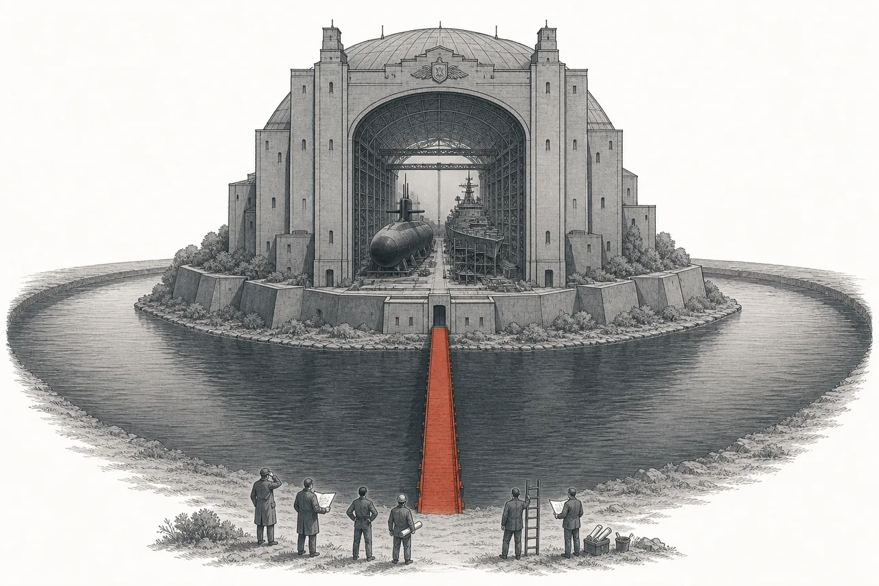 An enormous submarine shipyard that took decades to build, like a castle with a wide moat that new entrants can't reach