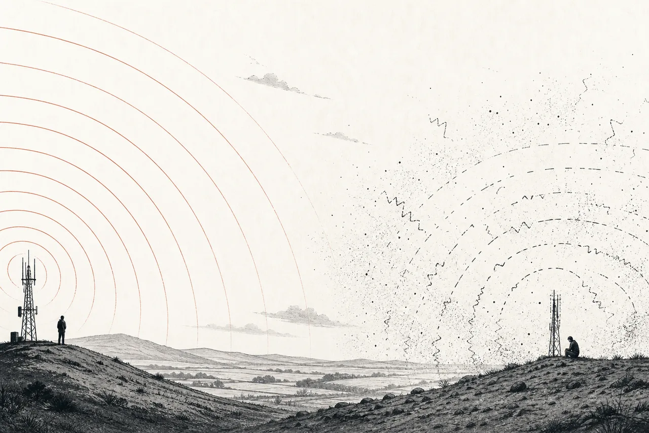 A battlefield covered by invisible radio waves, where one side can communicate while the other has its signals cut and is left blind and deaf.