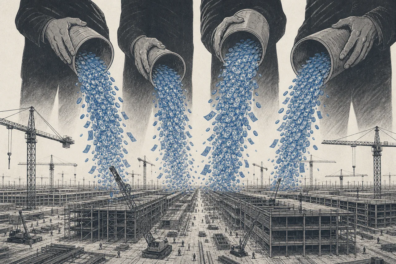 Several giants pouring enormous mountains of money into building data centers rising across the horizon — the largest investment race ever