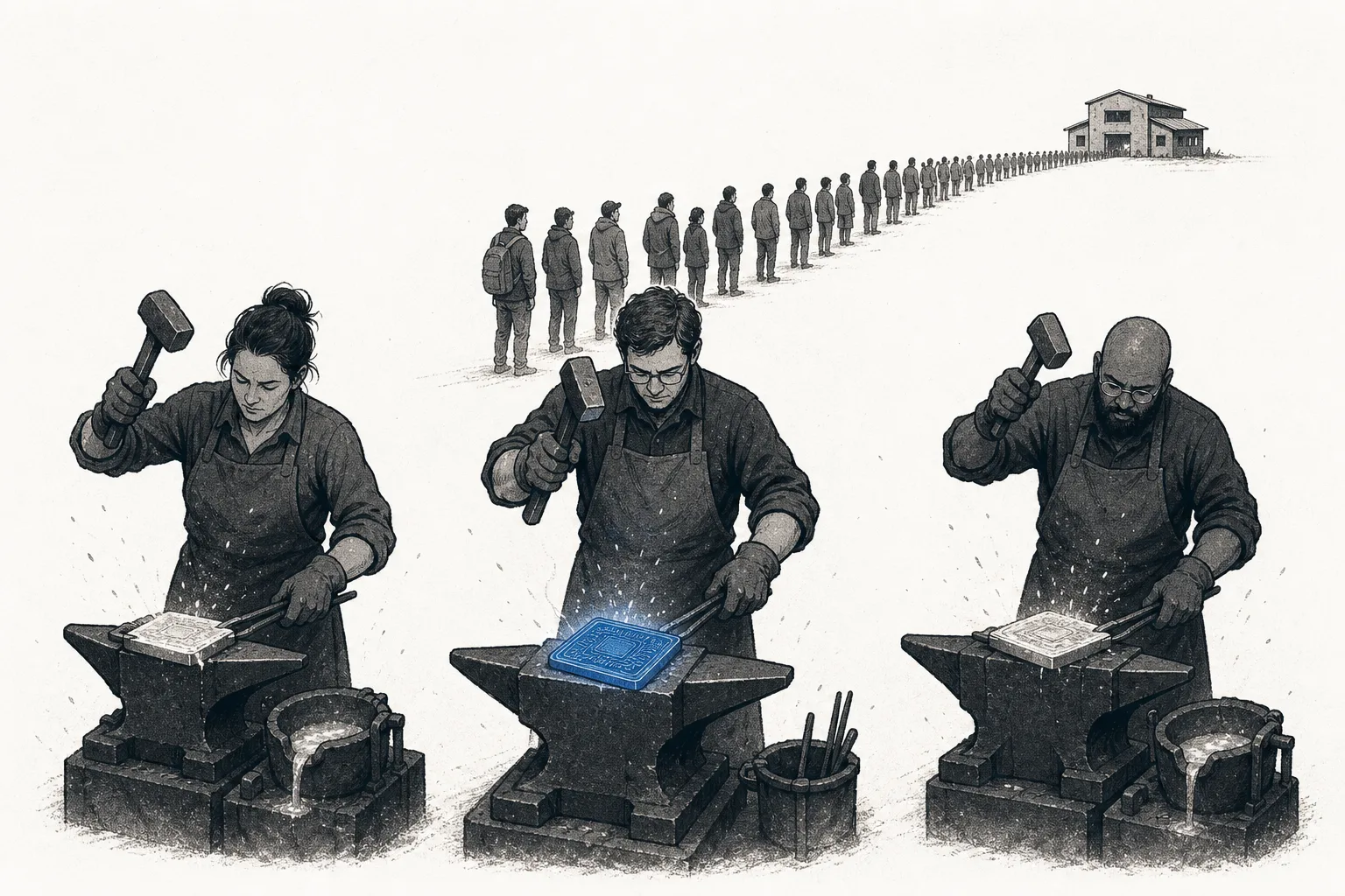Three giants cast their own chips in a furnace instead of queuing to buy from the same store, illustrating cloud giants turning to design their own AI chips.