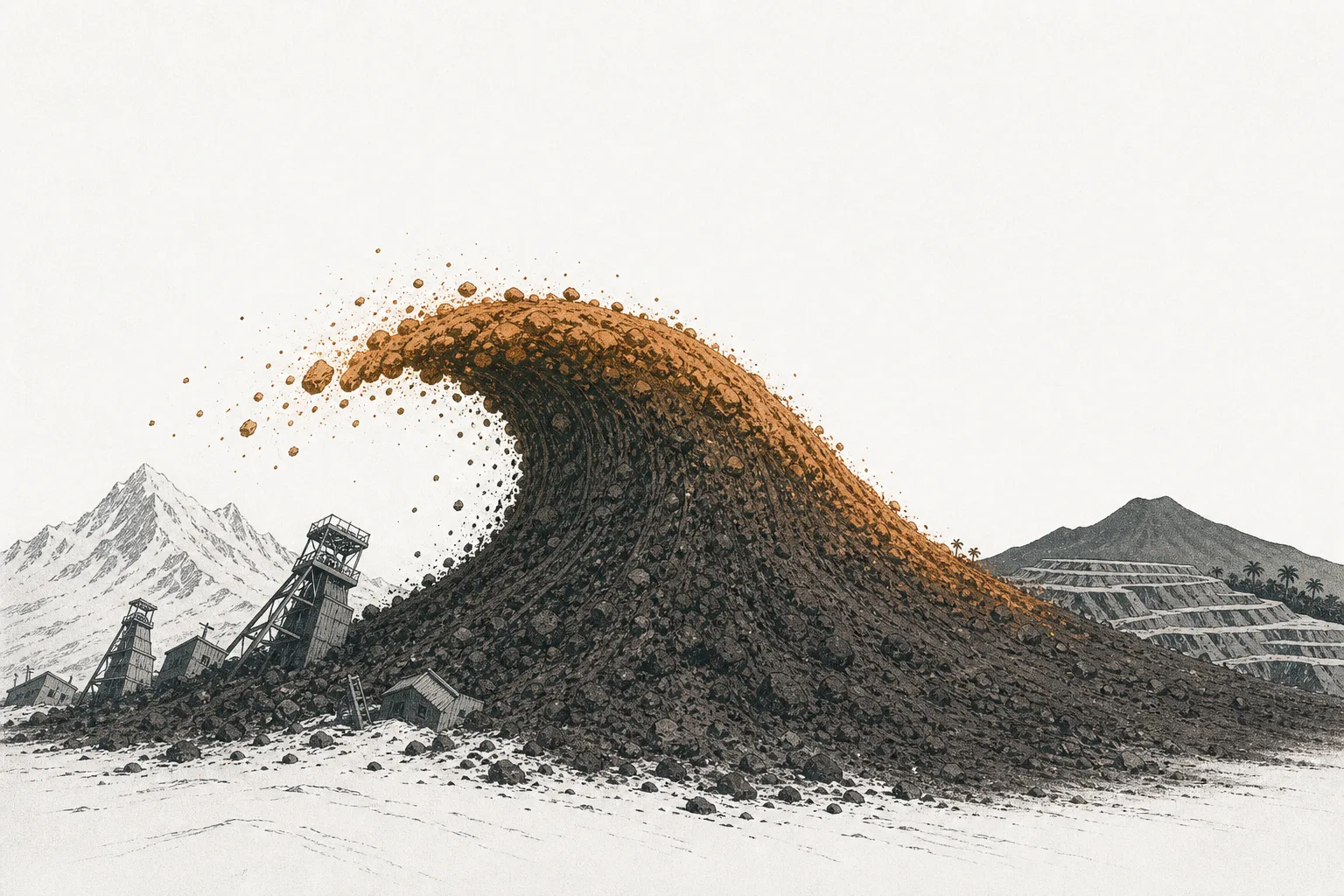 A wave of red soil from the Indonesian islands sweeping over the world market, as cold-climate hard-rock mines slowly sink beneath the wave, conveying laterite replacing sulfide.