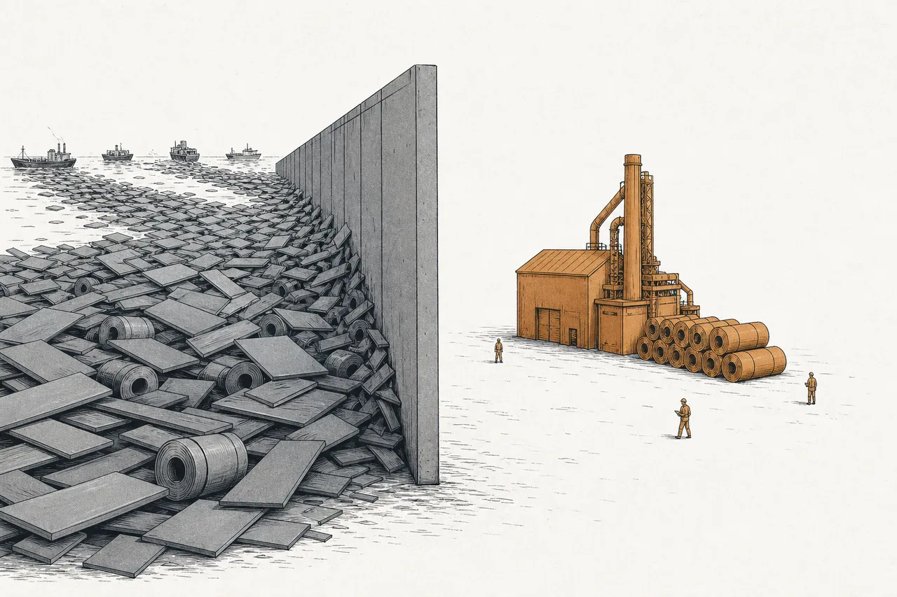 A tariff wall blocking cheap foreign steel from flooding into the domestic market, giving home mills room to breathe