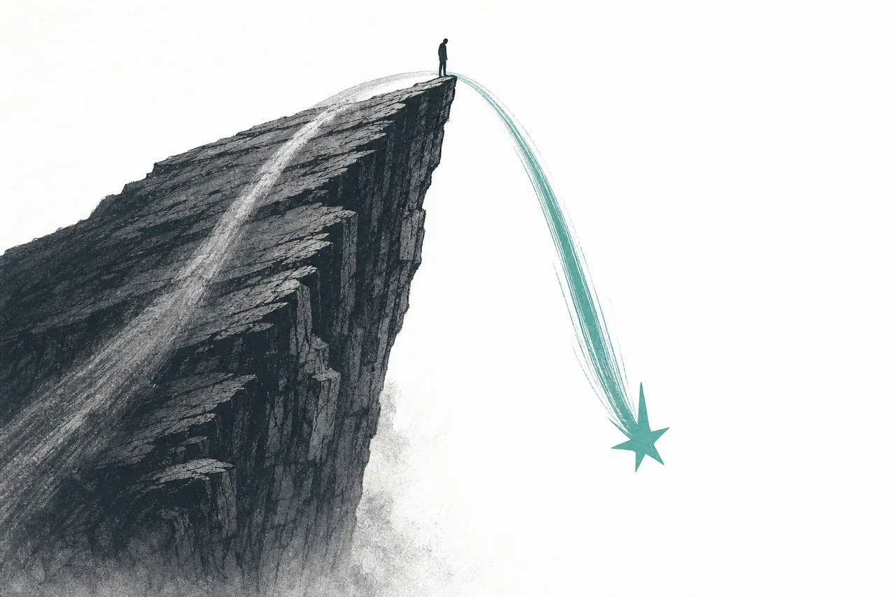 A rising star that once soared high is falling off a steep cliff, leaving behind the trail of its climb.