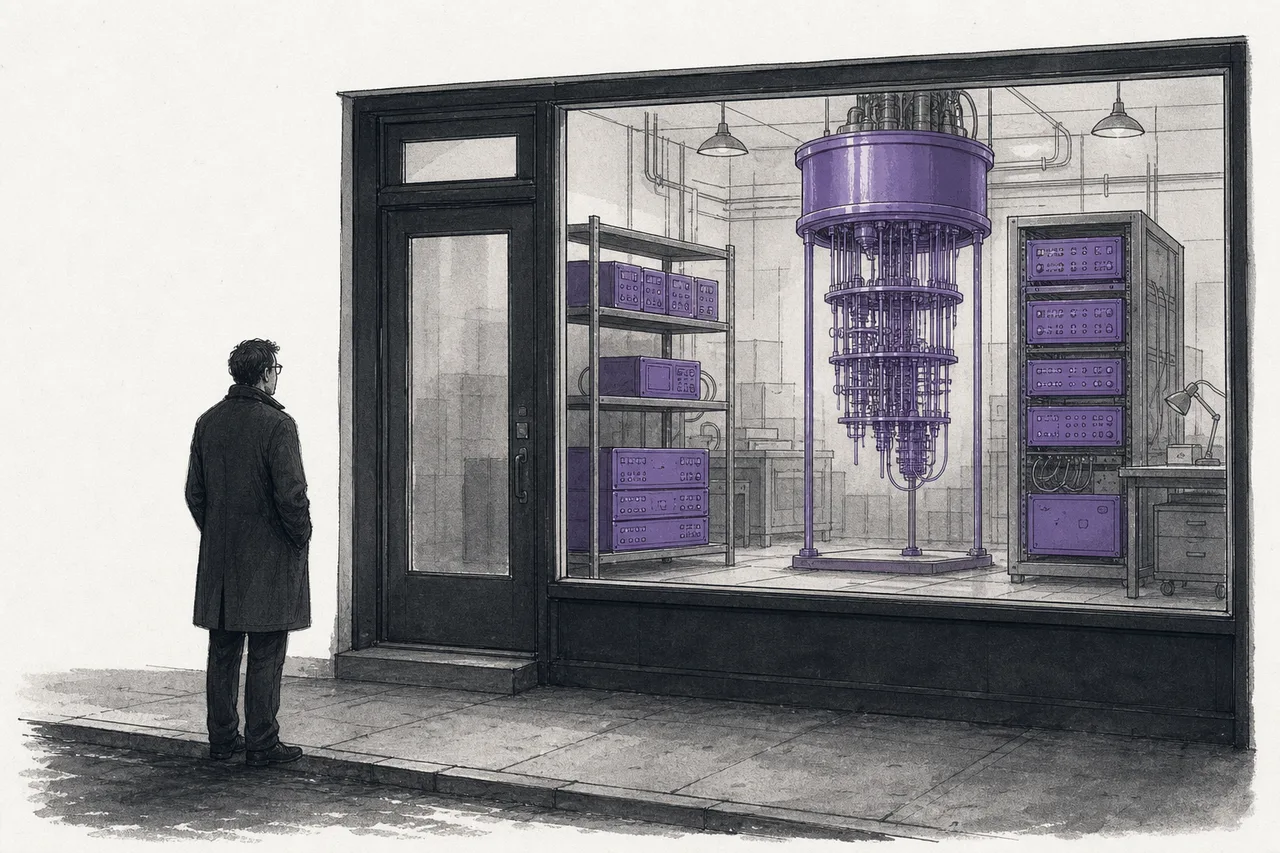 An equipment shop that's clearly profitable but with its doors shut, an investor standing outside looking in through the glass
