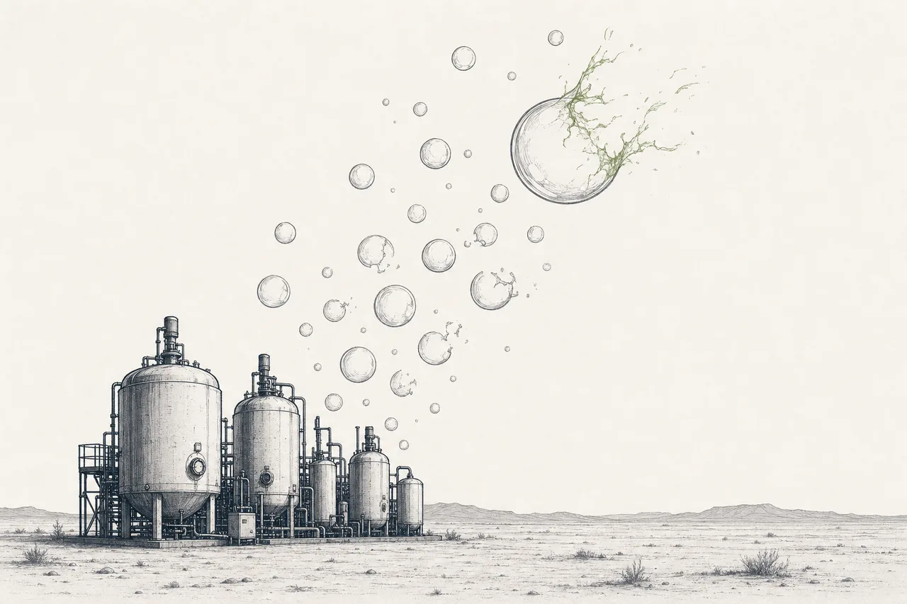 Clear bubbles rise from a fermentation tank and pop, leaving only a few sturdy tanks still standing firmly on the ground.