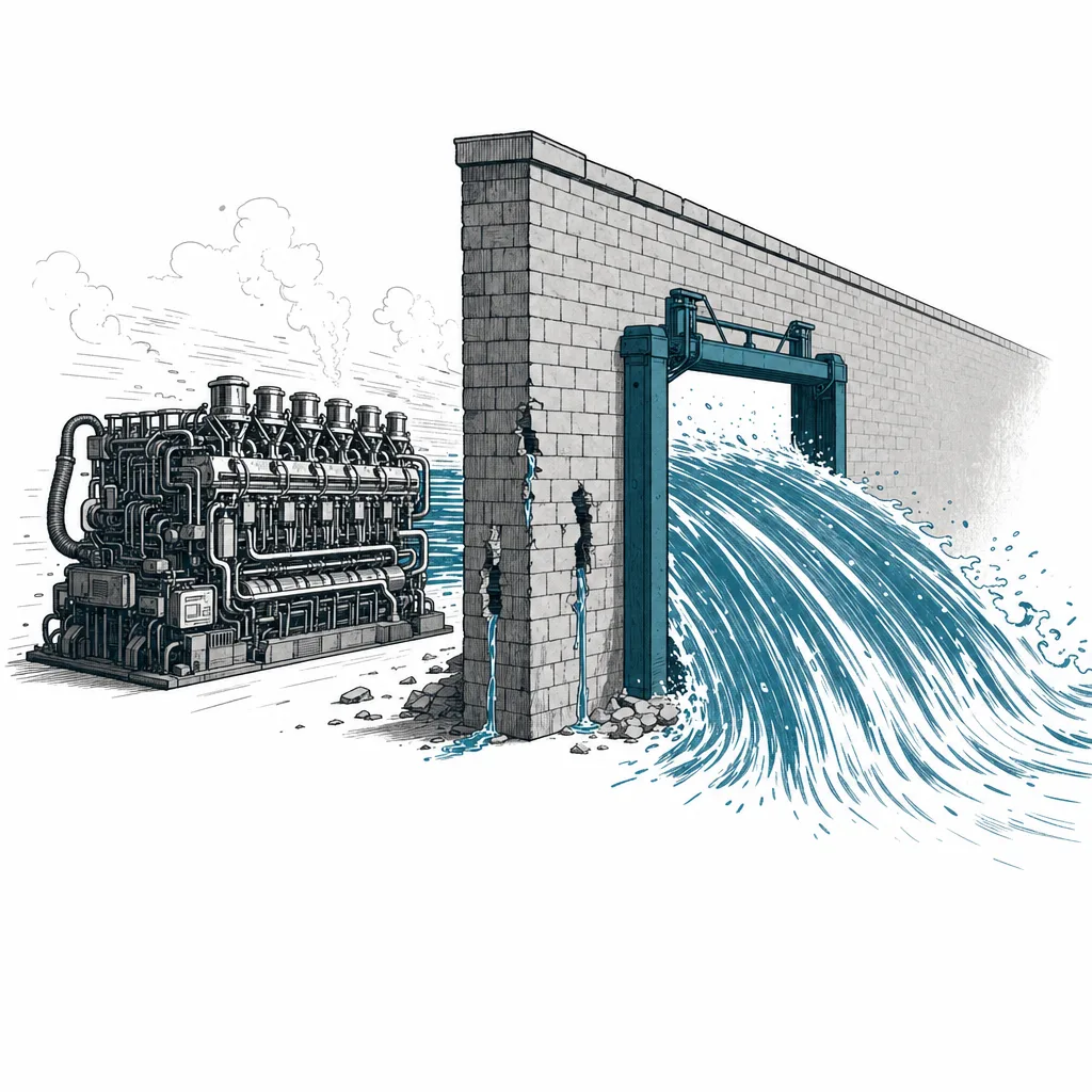 A powerful processor walled off by a brick wall, but a wide-open door lets data pour through to feed it